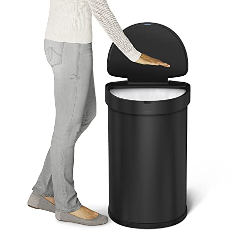 Image of simplehuman 45L semi-Round Sensor can, Matte Black Steel