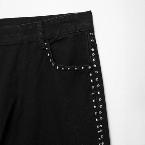 Y2K Studded Jeans for Women Punk Rivet Decorated Denim Pants Grunge 2000s Vintage Low Rise Baggy Fit4