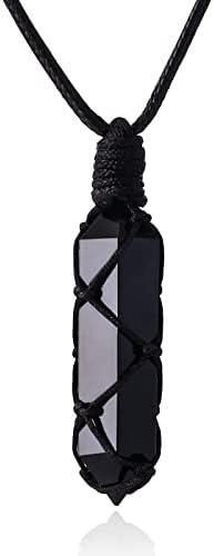 INNERDIVA Crystal Pendant Necklace，Natural Quartz Stone Pendant Necklace Spiritual Healing Crystal Necklace Pendant for Women & Men Obsidian Aventurine Pendant for Women Girls (Black)
