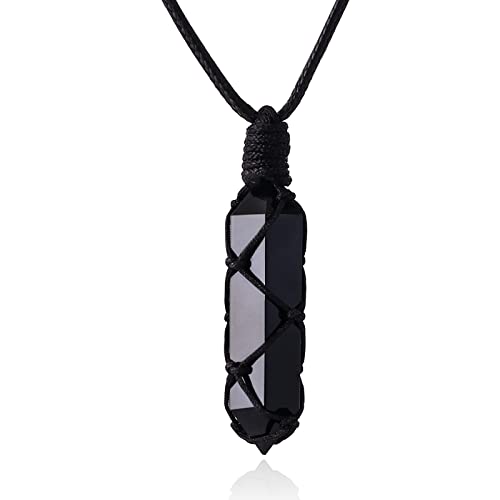 Innerdiva Crystal Pendant Necklace，Natural Quartz Stone Pendant Necklace Spiritual Healing Crystal Necklace Pendant For Women & Men Obsidian Aventurine Pendant For Women Girls (Black) #TOP1