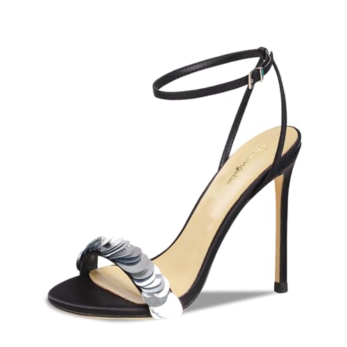 Image of Women's 3.9IN High Heel Sandals Open Toe Strappy Slingback with Lace Flower Detail - Stiletto Heel Summer Dress Shoes for Wedding /Party