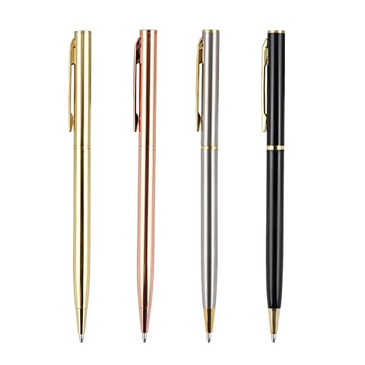 Penna a sfera a 4 pezzi, penna a sfera in metallo con rotazione a doppia testa, forniture per ufficio/hotel, inchiostro nero, privato o regalo (nero, oro rosa, oro, argento)