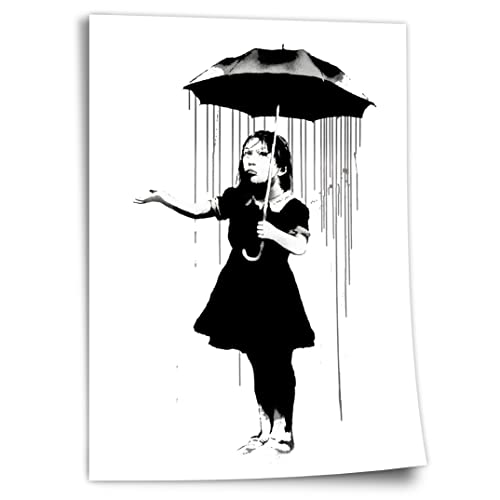 Printistico Banksy Girl In The Rain Poster - Graffiti Pop Art Modern Street Art, Impression d’art non encadrée, Murale - A4, A3, A2, A1, A0, XXL