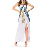 Vestido blanco Cleopatra con cintura azul y diadema dorada