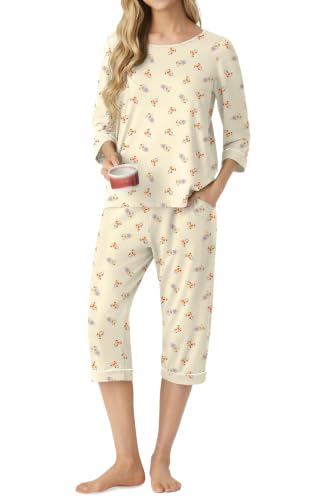 Image of PrinStory Womens Pajama Sets Capri Pjs Soft Lounge Sets XS-4XL