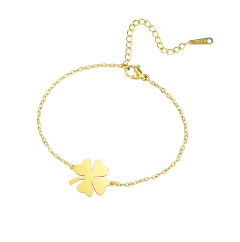 unift Bracciale Quadrifoglio per Donne Bracciali Regolabili in Acciaio Inox con Trifoglio Fortunato Gioielli Irlandesi Regali per il Giorno di San Patrizio (Oro 1)
