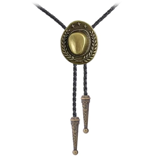 Image of Jeilwiy Bolo Tie for Men Western Cowboy Tie Necklace Gold Bolo Tie Leather Necktie Halloween Tie Accessories for Women