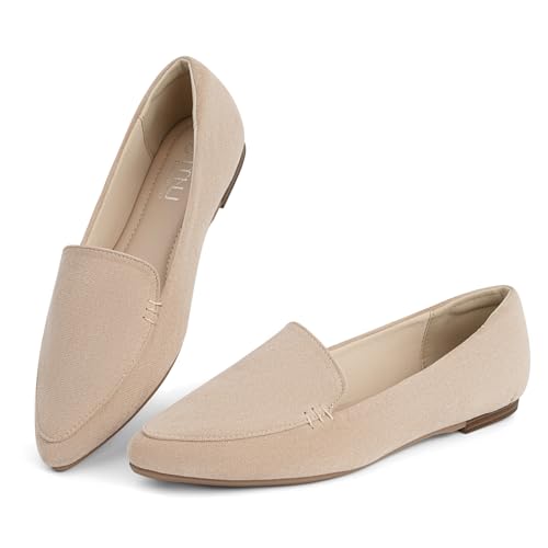 Image of MUSSHOE Pointed Toe Flats for Women, Comfortable Business Casual Work Shoes, Slip On Loafers with Arch Support, Office Walking Flats for All Day Standing