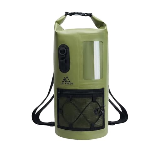 Image of Waterproof Dry Bag 500D PVC Roll Top Dry Sack with 3 Carrying Ways, Lightweight Waterproof Bag for Kayaking, Swimming, Boating, Paddle Boarding, Hiking, Beach (Army Green, 25L)