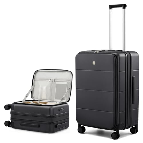 Image of Hanke Hardside Expandable Checked Luggage, 24 Inch Top Opening Trunk Luggages with Spinner Wheels, All-PC Hard Shell Suitcase, Lightweight TSA Checked-Medium(Jet Black, 83L)
