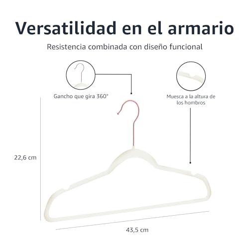 Miniatura 5 de Amazon Basics perchas antideslizantes, delgadas, con acabado de terciopelo,Paquete de 50, Marfil/Dorado