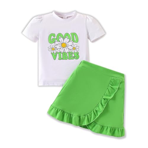 Image of Kids Toddler Girl Summer Clothes Letter Printed T-Shirt Top+ Floral Skirt 2pcs Girl's Skirt Set