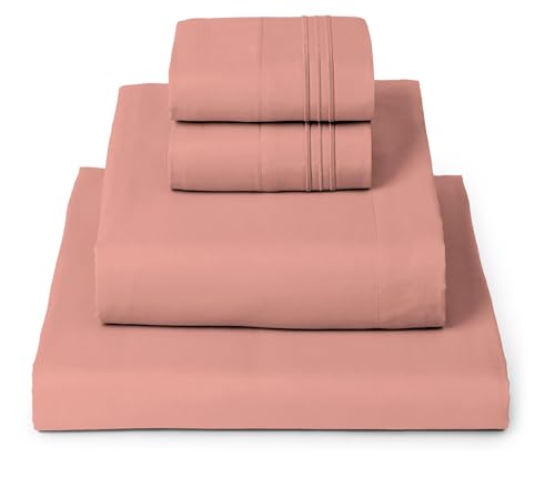 Image of Mellanni Full Sheets Set - 4 PC Iconic Collection Bedding | Hotel Luxury, Extra Soft, Cooling Bed Sheets - Wrinkle, Fade, Stain Resistant (Full, Coral)