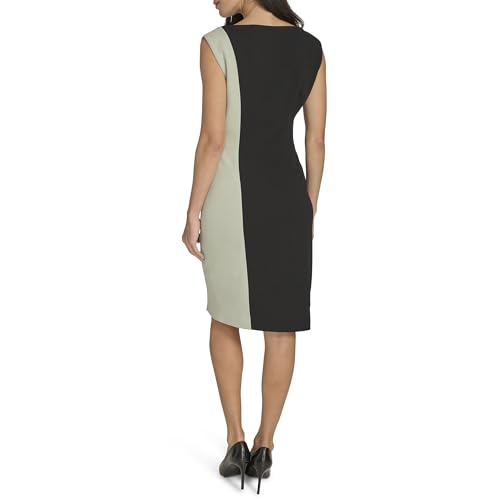 Calvin Klein Womens Scuba Crepe Color Block Cap Sleeve Sheath Dress4