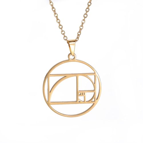 EUEAVAN Collana a spirale di Fibonacci Collana del rapporto aureo Ciondolo dei numeri di Fibonacci Gioielli Geometria sacra Matematica Regali per insegnanti architetti Donne Uomini (fibonacci gold3