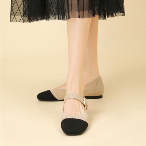 Flats for Women Knit Ballet Shoes Mary Jane with Arch Support, Square Toe Comfortable Slip On Flats with Adjustable Strap, Washable Casual Office Shoes4