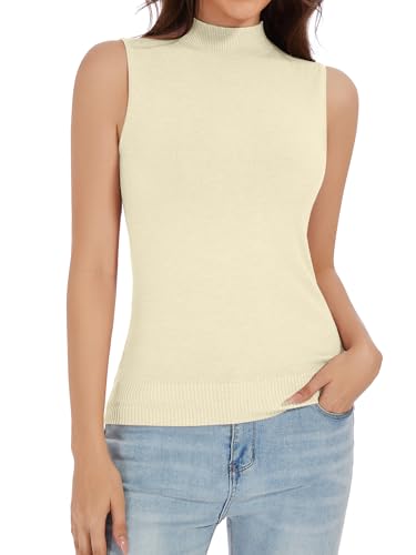 Image of Sleeveless Mock Neck Knit Tops for Women Slim Fit Turtleneck Sweater Vest Business Work Tank Pullover