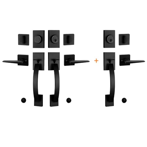 Image of NEWBANG 2 Pack to be Keyed Alike Modern Entry Handlesets for Front Doors with Same Culinders and Same Keys in Matte Black(1 PC Keyed and 1 PC Keyed & Dummy),MDHST2017DB-AMZ-SET