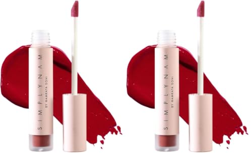 Image of SIMPLYNAM Satin Soft Lip Creme | 1 Swipe Full Coverage | Hydrating, Creamy Matte Finish | 6 -8 Hour Stay | Transfer-Proof & Smudge-Proof | Infused with Peptides & Squalane | Vegan | 5ML | Poonam- Cool Red