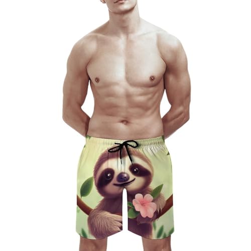 Mens Shorts Cute Sloth Men Swim Trunks Quick-Dry Beach Shorts with Drawstring Pocket Bathing Suit3