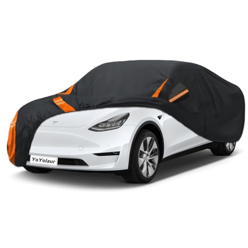 YoYolaur 10-Layer Compatible with Tesla Model 3 Car Cover Waterproof All Weather for Automobiles Outdoor Full Cover Soft Cotton Lining with Door Zipper Fit for Model 3 2017-2025