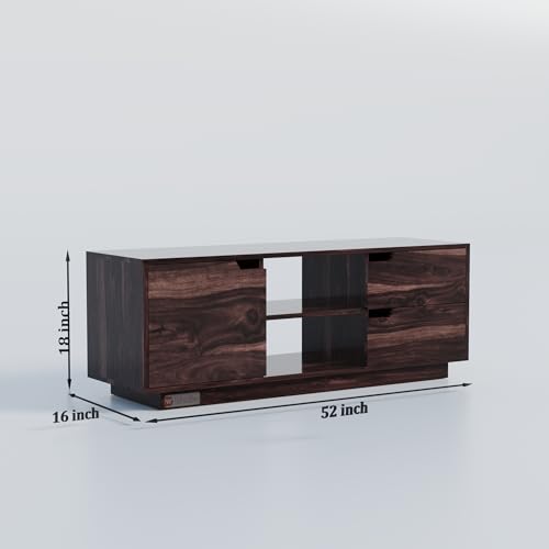 Image of DRIFTINGWOOD Solid Sheesham Wood Sideboard Medora Low Height TV Cabinet for Living Room | Wooden Free Standing TV Unit Side Board Table Door Cabinet Storage | Rosewood, Walnut Finish