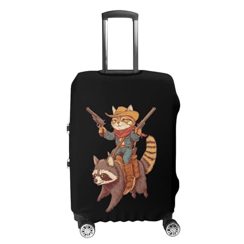 Cat Riding A Raccoon Travel Suitcase Cover Protective Luggage Case Washable Baggage Protector Fits 19-32 Inch M4