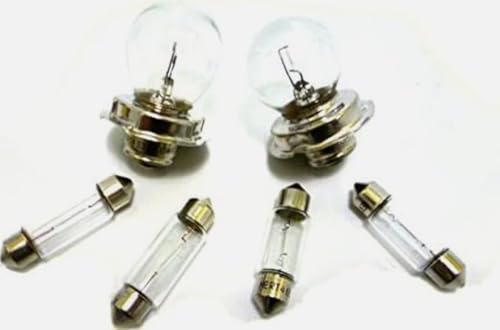 Kit 6 lampade, composto da: anteriore 6v 15w (2 pezzi) + siluro (2 pezzi) 6v/10w + siluro (2 pezzi) 6v/5w.
