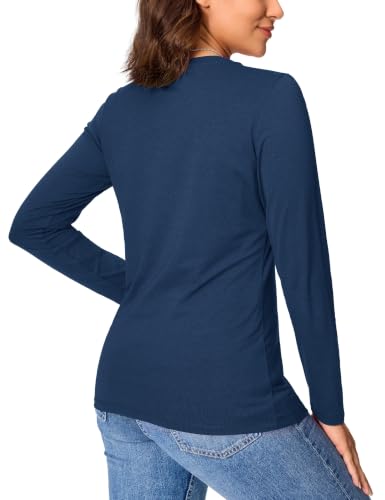Image of YUCOLEN Long Sleeve Shirts for Women Cotton Crew Neck Casual Tops Fall