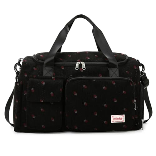 Bolsas de Gimnasia para Mujeres ＆ Hombres, una Linda Bolso de Lona con Calzado y Compartimento húmedo, Bolso de Fresa con Banda de Barra de Equipaje, manija y Correa para Viajes, Deportes, Baile, YOG