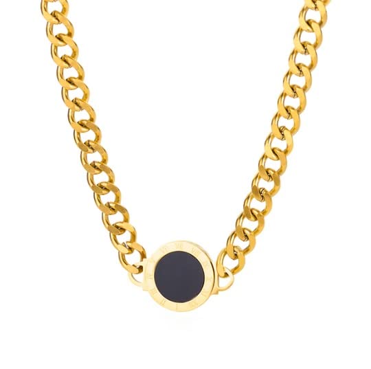 KRYSTALZ Round Roman Numerals Pendant Choker Hip Hop Punk Chunky Thick Chain Necklace For Women Stainless Steel (Gold) (B0C4F6B6DB) Amazon Price History, Amazon Price Tracker