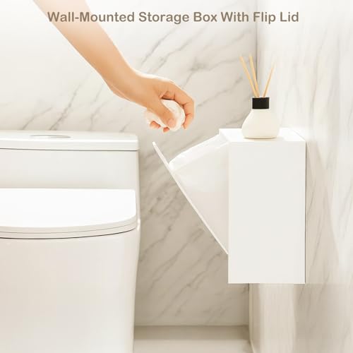 JF HOME BLISS Wall Mounted Storage Box with Flip Lid Large Capacity Organizer for Bathroom Kitchen Office Holds Cotton Swabs Floss Tissues Makeup Pads Space-Saving No-Drill Installation White - Image 3