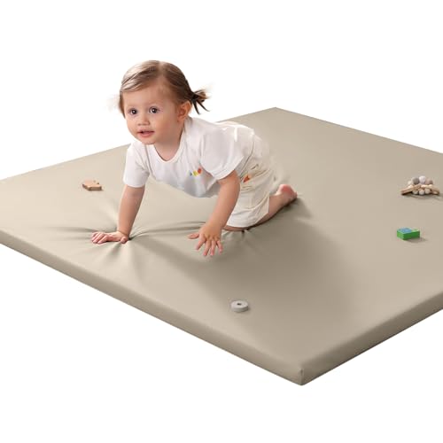 Baby Play Mat for Floor,50'x50' Vegan Leather Playpen Mat,1.3'' Thick Memory Foam Padded Play Mat,Cushioned & Waterproof Play Mats,Non Slip Crawling...