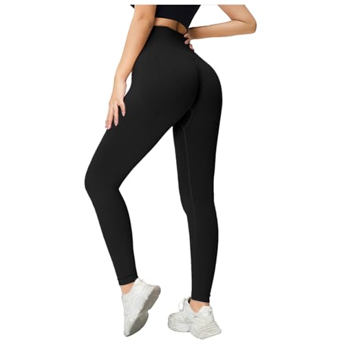 Getervb Sportlegging voor dames, hoge taille, scrunch butt, leggings, push-up, naadloze booty leggings, ondoorzichtige broek voor gym, yoga, fitness, workout, D zwart., L