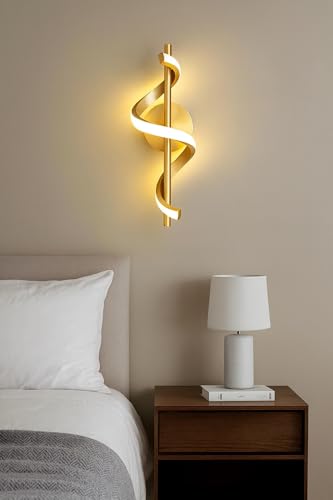 Image of Modern Curvy 12W LED Wall Lamp with 3-Color Changing for Bedroom & Modern Home Decor (Gold Spiral- W 20)