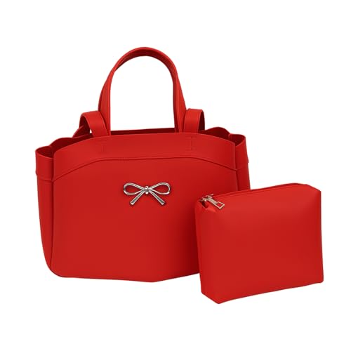 Bow Purse 2 Pcs Bow Purse with Wallet Large Tote Bag with Mini Pouch Vintage Bucket Shoulder Bag Trendy Gifts