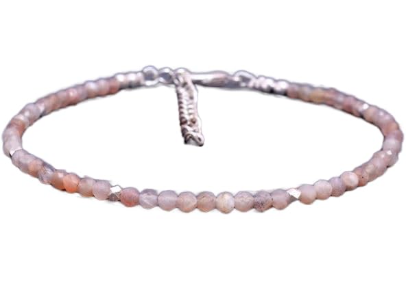 Bracelet en pierre de lune pêche 4mm et argent fin 925 LKBEADS