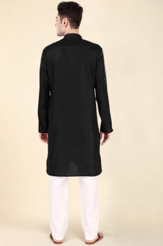 Image of Men's Cotton Solid Kurta Set Mandarin Collar Regular Fit Long Sleeves Ethnic Dress