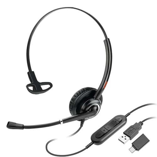 Image of USB Headset with Noise Cancelling Microphone Computer Phone Headset for Dragon Voice Recognition Speech Dictation PC Headphone for Call Center Skype Chat with Mic Mute Volume Control Call Button