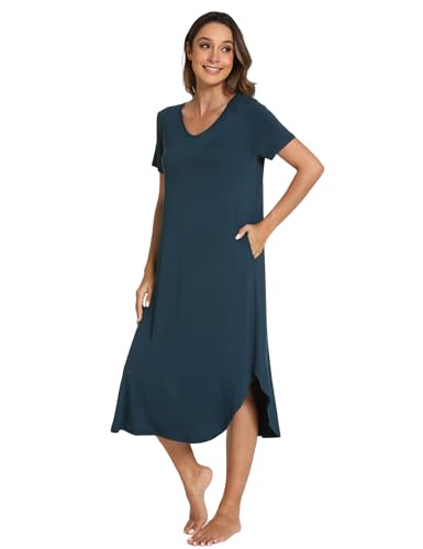GYS Bamboo Viscose Nightgowns for Women Short Sleeve V Neck Night Shirts with Pockets3
