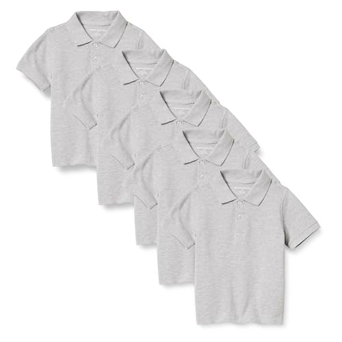 Amazon Essentials Boys Uniform Short-Sleeve Pique Polo Shirts 5-Pack Heather Grey 3T