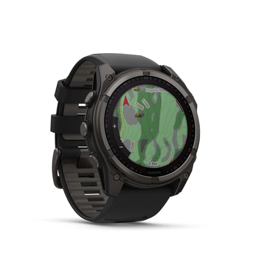 Image of Garmin Fenix 8 51mm Solar Sapphire Multisport GPS Smartwatch, Carbon Gray DLC Titanium with Black /Pebble Gray, 010-02907-10 - Bundle w /Deco Essentials Charging Dock, Dust Cover and USB-C Cable