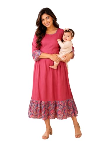 Image of RITIJYA Zipless Feeding Kurta Dress for Women | Maternity Nursing Kurti, No-Zip Easy Access | Extra Pleats Pre to Post Pregnancy | Quick-Dry Fabric | S-4XL