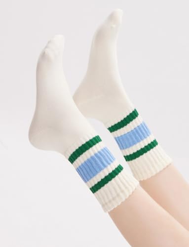 Retro Striped Cotton Crew Socks Elastic Cuff Unisex Athletic Breathable Slouch Sock for Women Men2