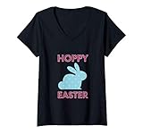 Photo Gallery donna hoppy easter cute blue easter bunny rabbit design animal maglietta con collo a v Photo Gallery donna hoppy easter cute blue easter bunny rabbit design animal maglietta con collo a v
