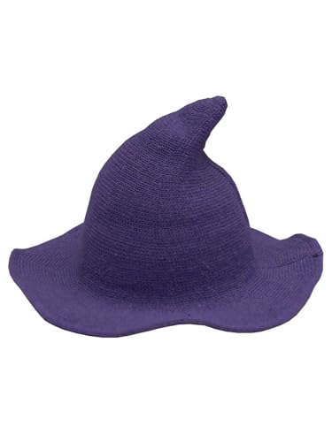 Achlibe - Chapeau de magicien d'Halloween pour femme, solide, à large bord pointu, en laine tricotée, chapeau de sorcière, pour fête, cosplay (A-adulte, violet foncé, adulte)