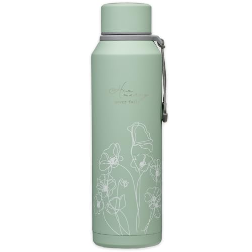 Christian Art Gifts Stainless Steel Insulated Double Wall Vacuum Spill-proof Water Bottle for Women: His Mercy Never Fails - Encouraging Drinkware for Hot/Cold All Day Temp, Teal Floral, 24 fl. oz.