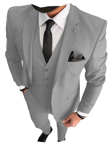Image of 3 Pieces Business Mens Suit Notch Lapel Blazer Formal Wedding Groom Pants Tux Vest Tuxedos