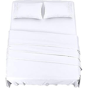 Utopia Bedding Parure de Lit 150×200, Draps de Lit 2 Personnes, Ensemble de Draps 4 Pièces, Polyester Microfibre, 1 Drap Housse 150×200, 1 Drap Plat 266×259 et 2 Taies d’oreillers 50×75, Blanc