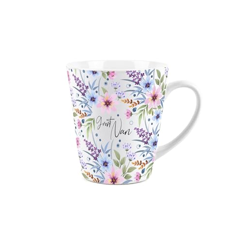 Great Nan Gift Mug - Blue and Purple Floral Design Small Latte Mug - Ceramic Tea/Coffee Cup Presents for Her